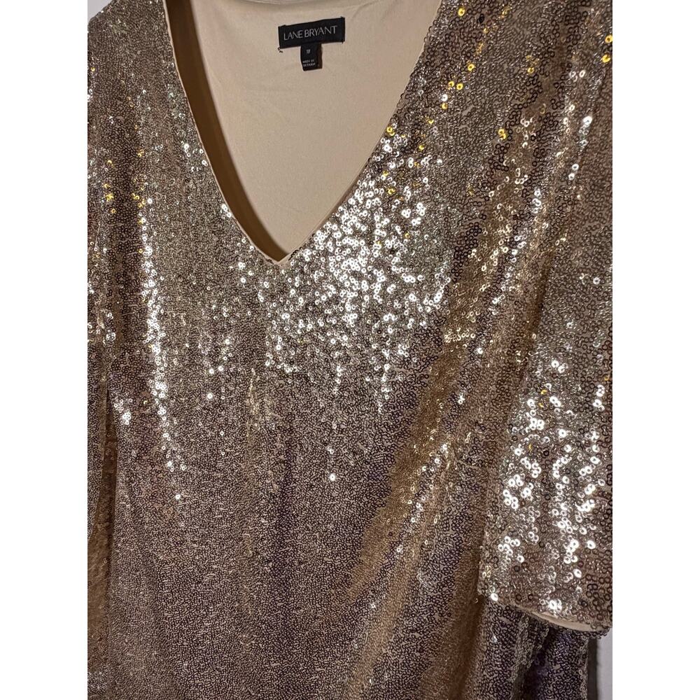 Lane Bryant Women's Size 18 Gold Sequin V-Neck Short Sleeve Party Holiday Top - Picture 4 of 5